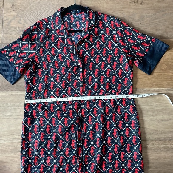 Scotch & Soda Midi Dress Short Sleeves Seahorses Navy Blue Red Waist Tie Size L - Picture 13 of 14